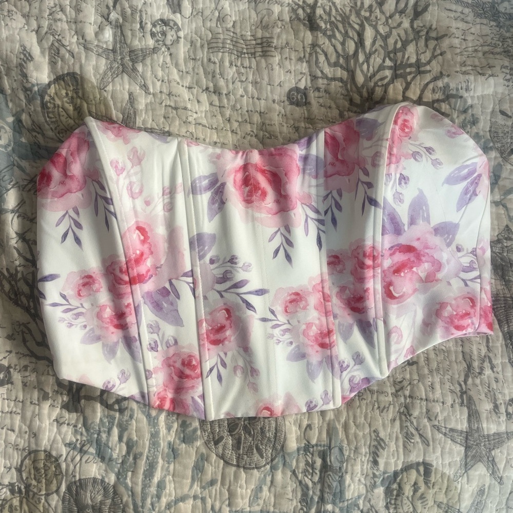 White Fox Strapless Floral Corset Top